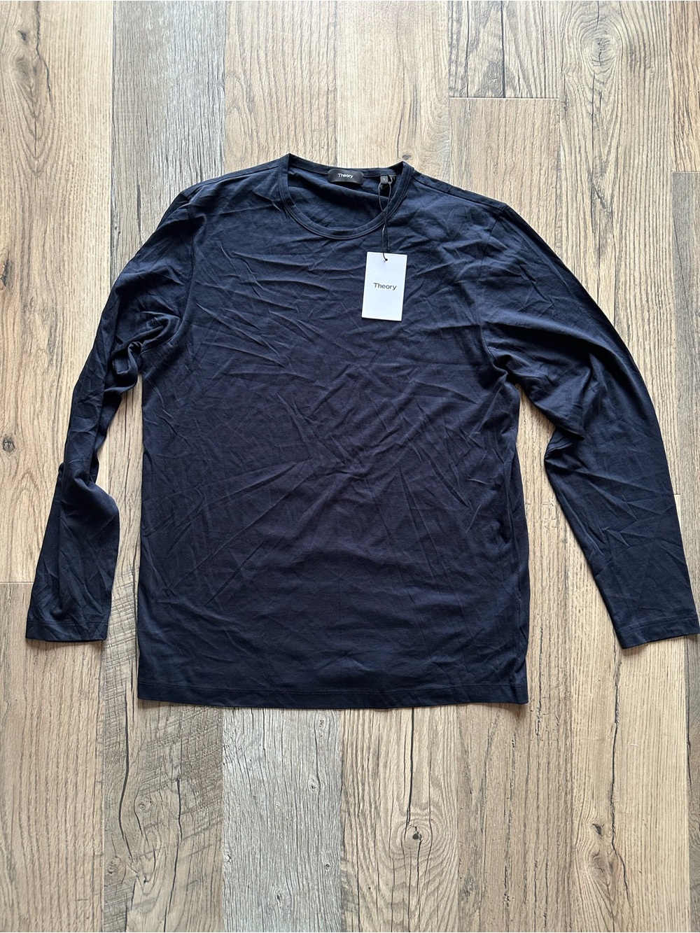Theory Long-Sleeve Precise Tee Crewneck Shirt Cotton Long Sleeve Eclipse Large